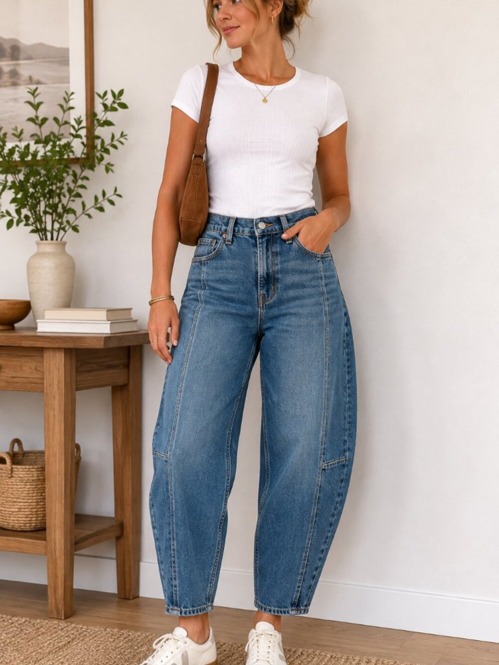 Old Navy High Rise Barrel Jeans Womens 6 Medium Wash Utility Denim 1433